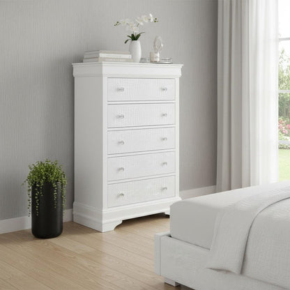 31" Metallic White Solid Wood Five Drawer Chest HomeRoots