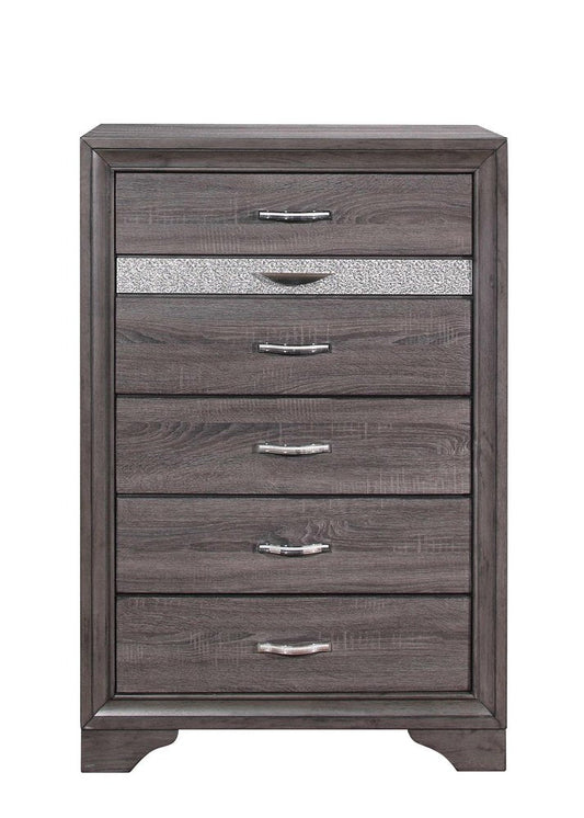 63" Gray Faux Crystal Bling Solid Wood Nine Drawer Double Dresser
