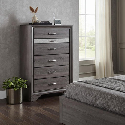 35" Grey Manufactured Wood Six Drawer Chest HomeRoots