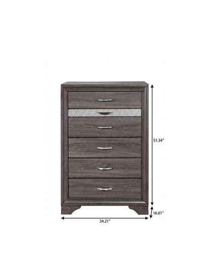 35" Grey Manufactured Wood Six Drawer Chest HomeRoots