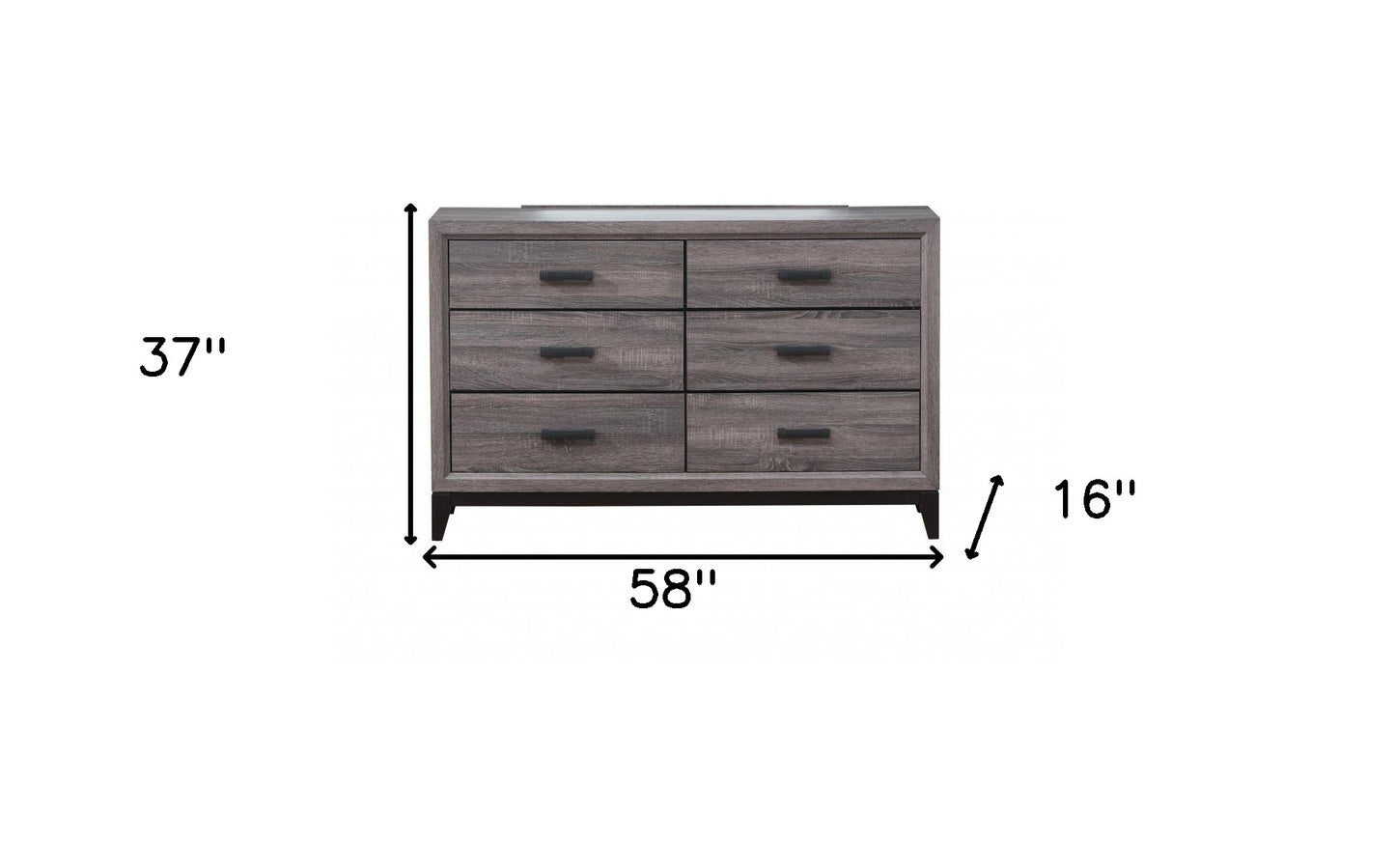 58" Grey Solid Wood Six Drawer Double Dresser