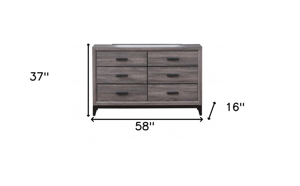58" Gray Solid and Manufactured Wood Six Drawer Double Dresser HomeRoots