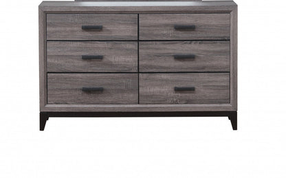 58" Grey Solid Wood Six Drawer Double Dresser