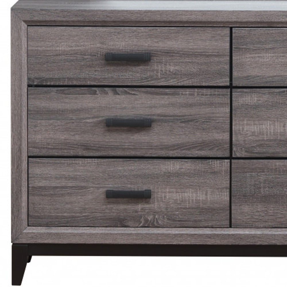 58" Grey Solid Wood Six Drawer Double Dresser