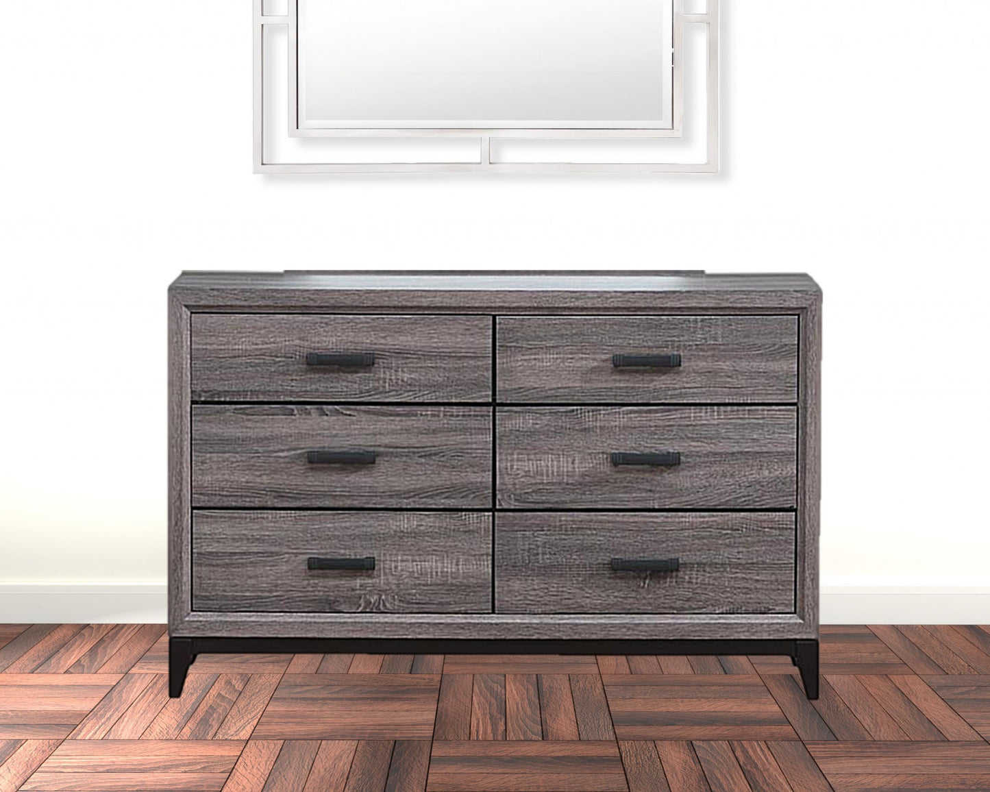 58" Grey Solid Wood Six Drawer Double Dresser