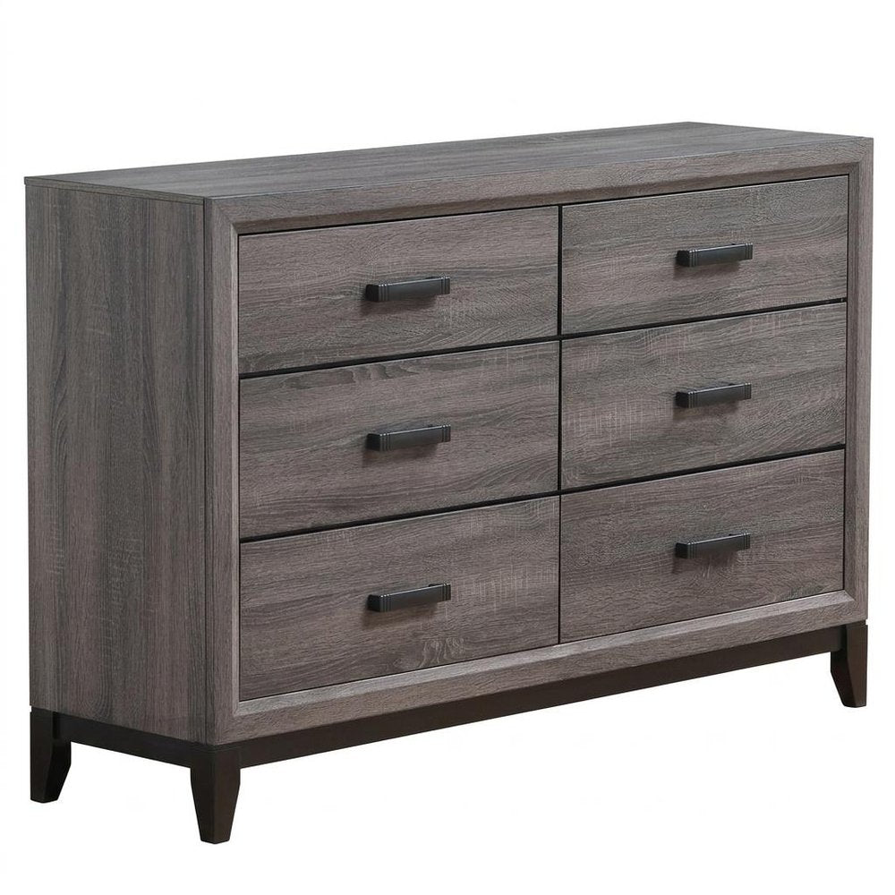 58" Gray Solid and Manufactured Wood Six Drawer Double Dresser HomeRoots