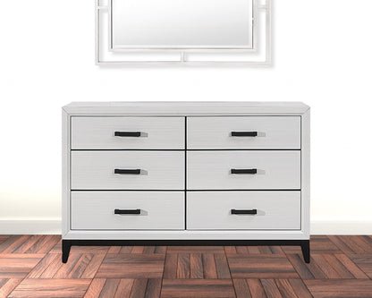 58" White Solid Wood Six Drawer Double Dresser