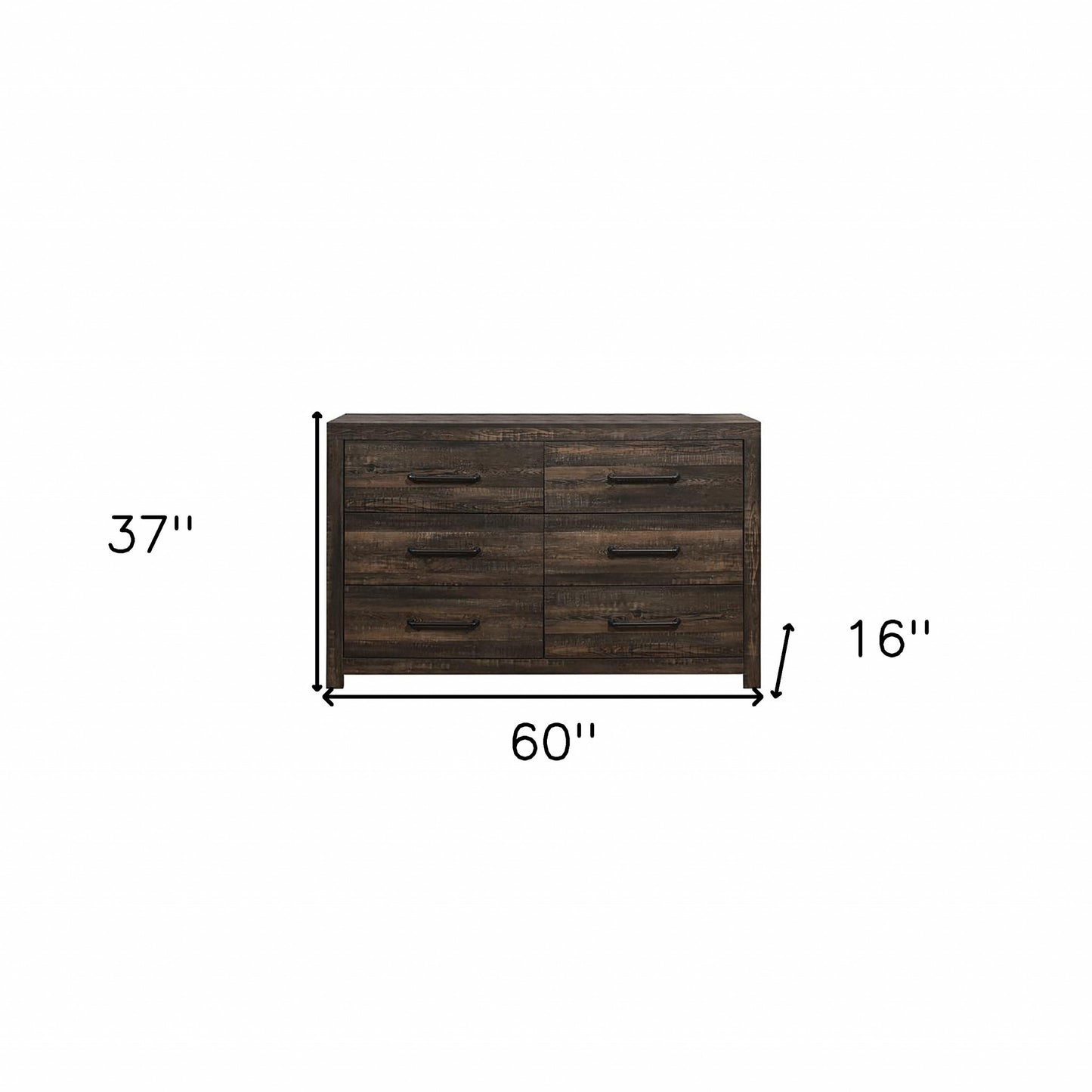 60" Dark Oak Solid Wood Six Drawer Double Dresser