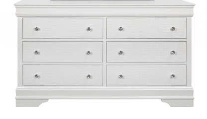 58" Metallic White Solid Wood Six Drawer Double Dresser