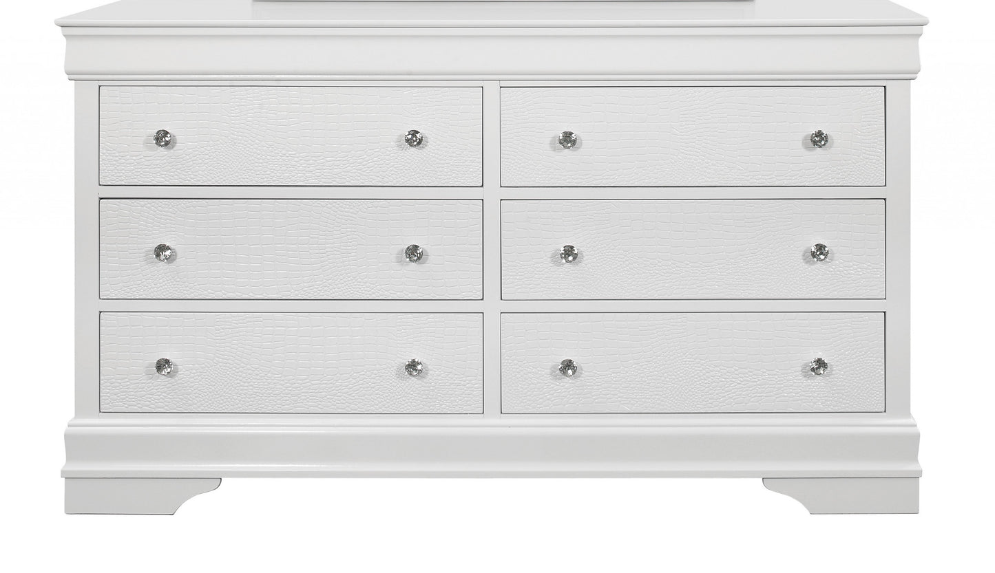 58" Metallic White Solid Wood Six Drawer Double Dresser