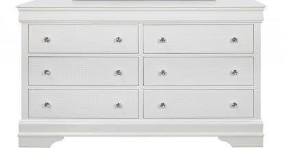 58" Metallic White Solid Wood Six Drawer Double Dresser