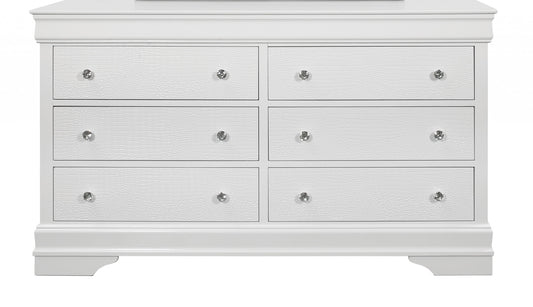 58" Metallic White Solid Wood Six Drawer Double Dresser