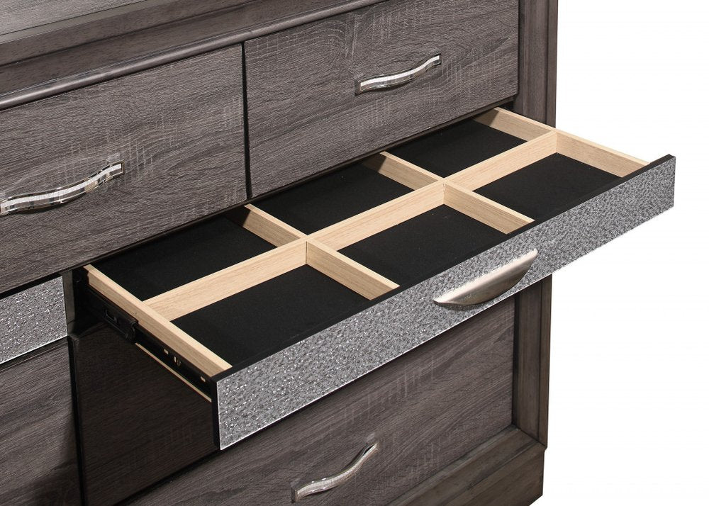 62" Grey Solid Wood Nine Drawer Double Dresser HomeRoots