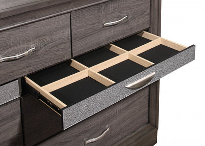 63" Gray Faux Crystal Bling Wood Nine Drawer Double Dresser