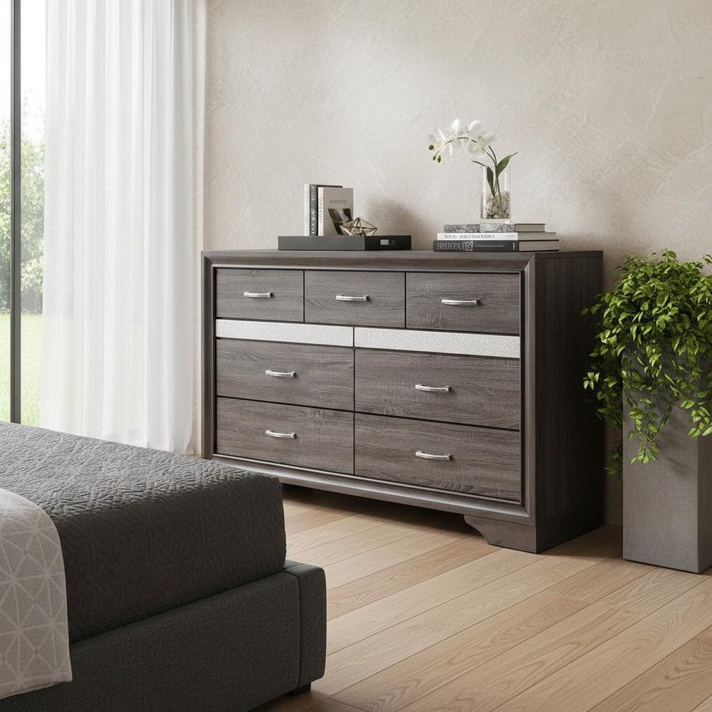 35" Grey Manufactured Wood Six Drawer Chest HomeRoots