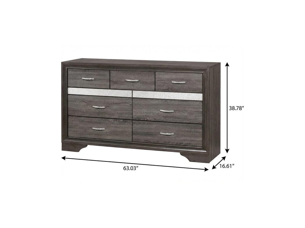 62" Grey Solid Wood Nine Drawer Double Dresser HomeRoots