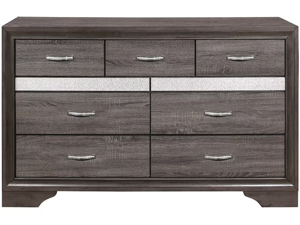 63" Gray Faux Crystal Bling Wood Nine Drawer Double Dresser — view 8