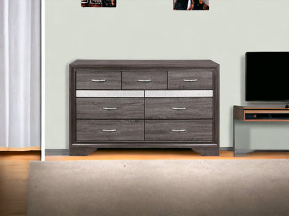 62" Grey Solid Wood Nine Drawer Double Dresser