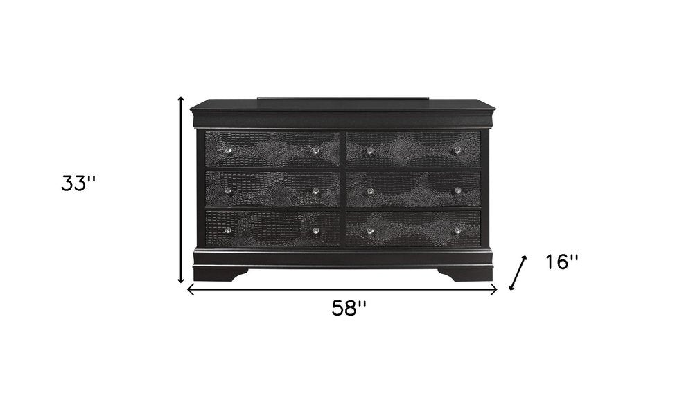 58" Metallic Grey Solid Wood Six Drawer Double Dresser HomeRoots