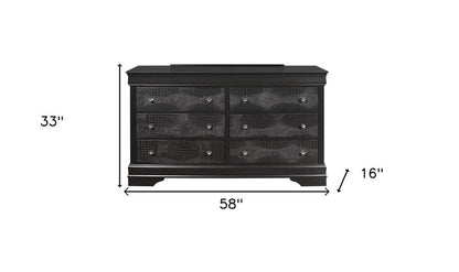 58" Metallic Grey Solid Wood Six Drawer Double Dresser HomeRoots