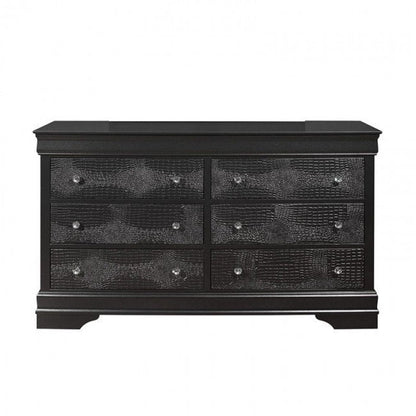 58" Metallic Grey Solid Wood Six Drawer Double Dresser HomeRoots
