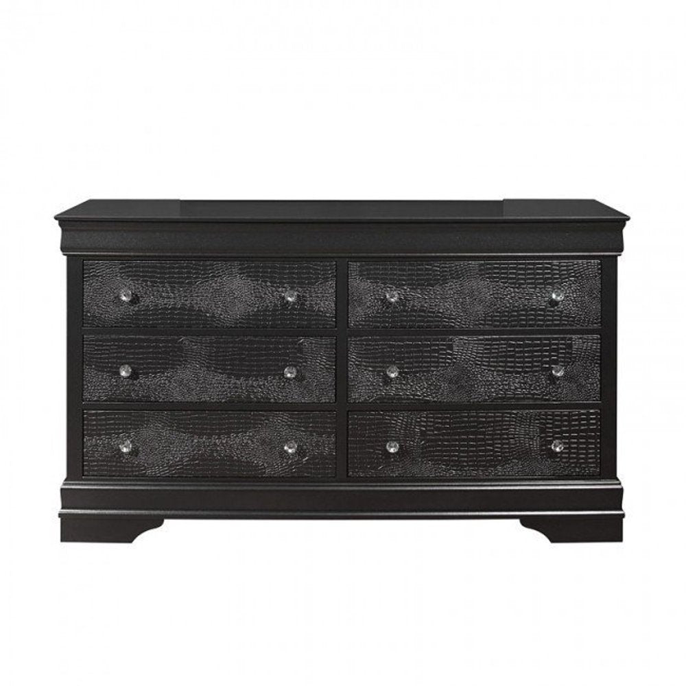 58" Metallic Grey Solid Wood Six Drawer Double Dresser HomeRoots