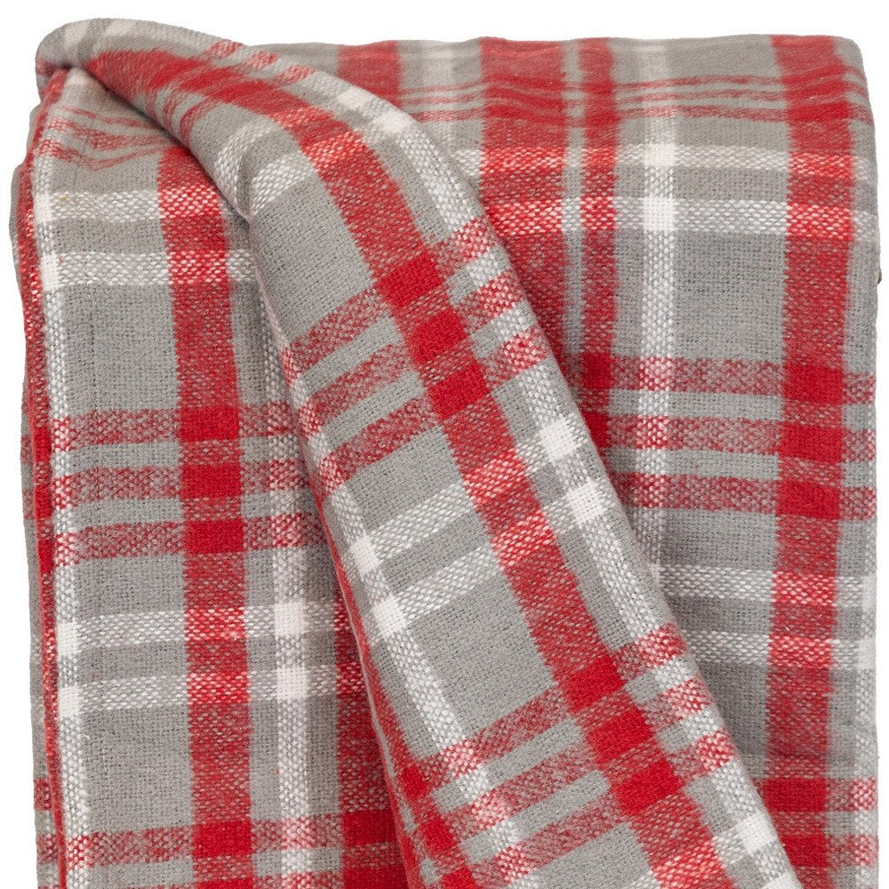Red Woven Cotton Plaid Throw Blanket HomeRoots
