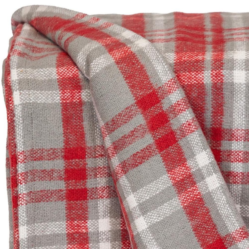 Red Woven Cotton Plaid Throw Blanket HomeRoots