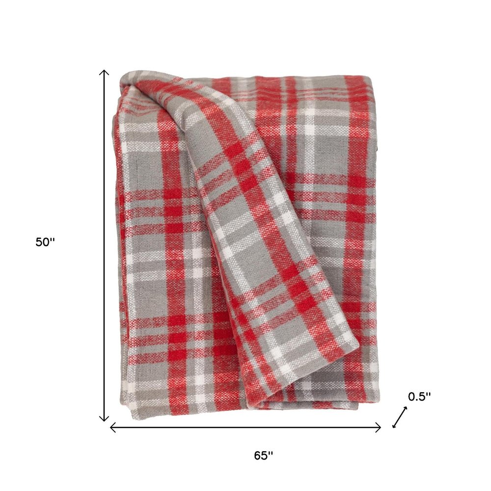 Red Woven Cotton Plaid Throw Blanket — view 8
