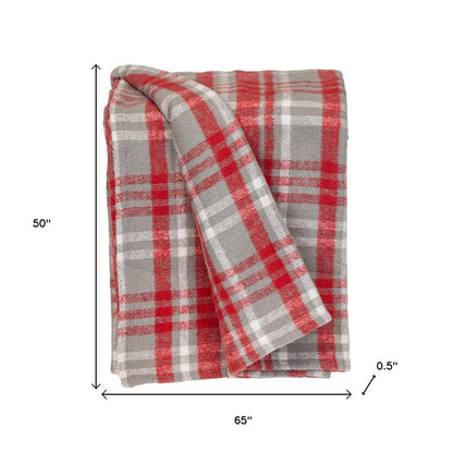 Red Woven Cotton Plaid Throw Blanket HomeRoots