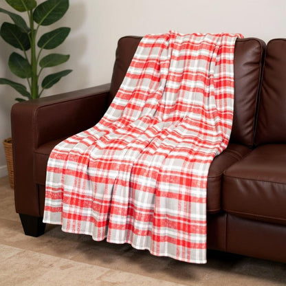 Red Woven Cotton Plaid Throw Blanket HomeRoots