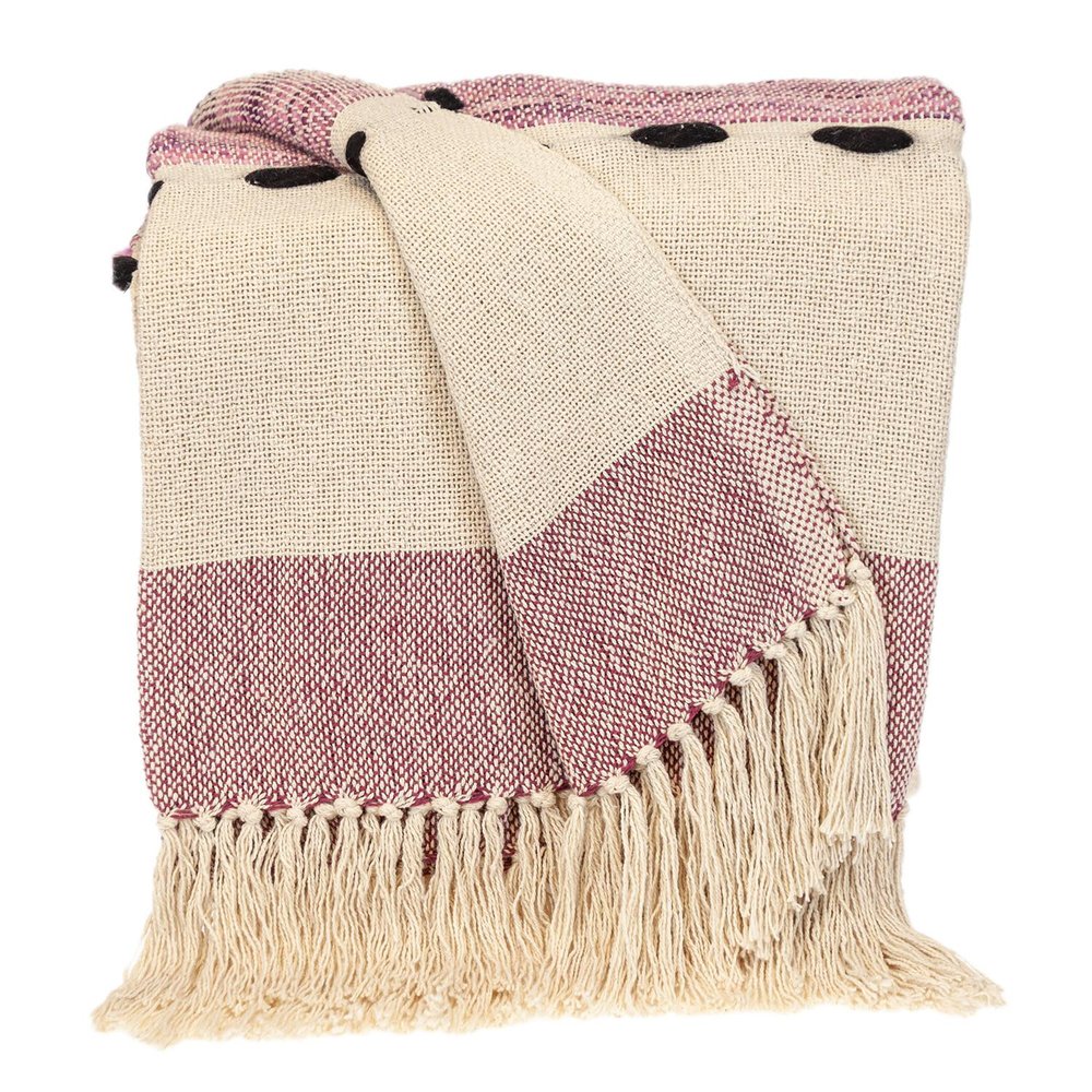 50" X 60" Purple and Ivory Woven Cotton Striped Throw Blanket with Tassels HomeRoots