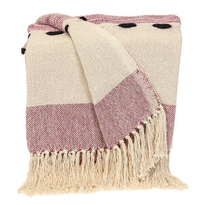 50" X 60" Purple and Ivory Woven Cotton Striped Throw Blanket with Tassels HomeRoots
