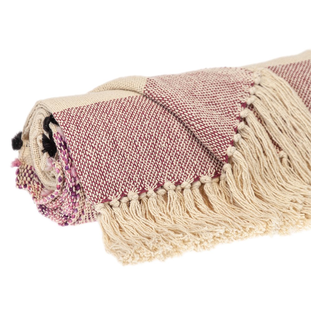 50" X 60" Purple and Ivory Woven Cotton Striped Throw Blanket with Tassels — view 3