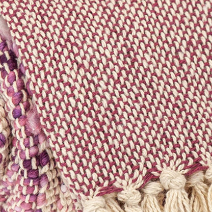 50" X 60" Purple and Ivory Woven Cotton Striped Throw Blanket with Tassels HomeRoots