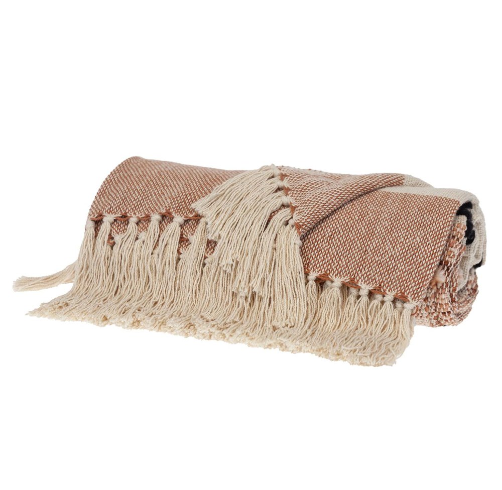 50" X 60" Brown and Ivory Woven Cotton Striped Throw Blanket with Tassels — view 2