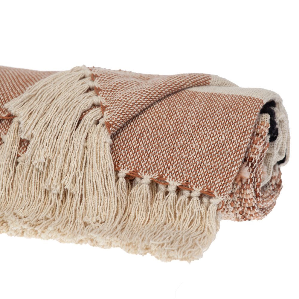 50" X 60" Brown and Ivory Woven Cotton Striped Throw Blanket with Tassels — view 3