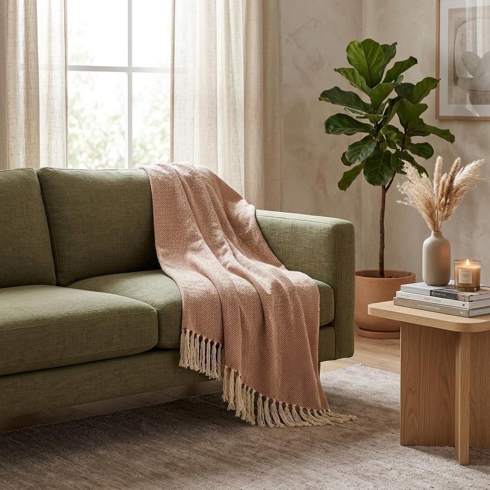 50" X 60" Brown and Ivory Woven Cotton Striped Throw Blanket with Tassels HomeRoots