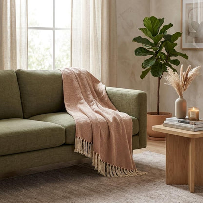 50" X 60" Brown and Ivory Woven Cotton Striped Throw Blanket with Tassels HomeRoots