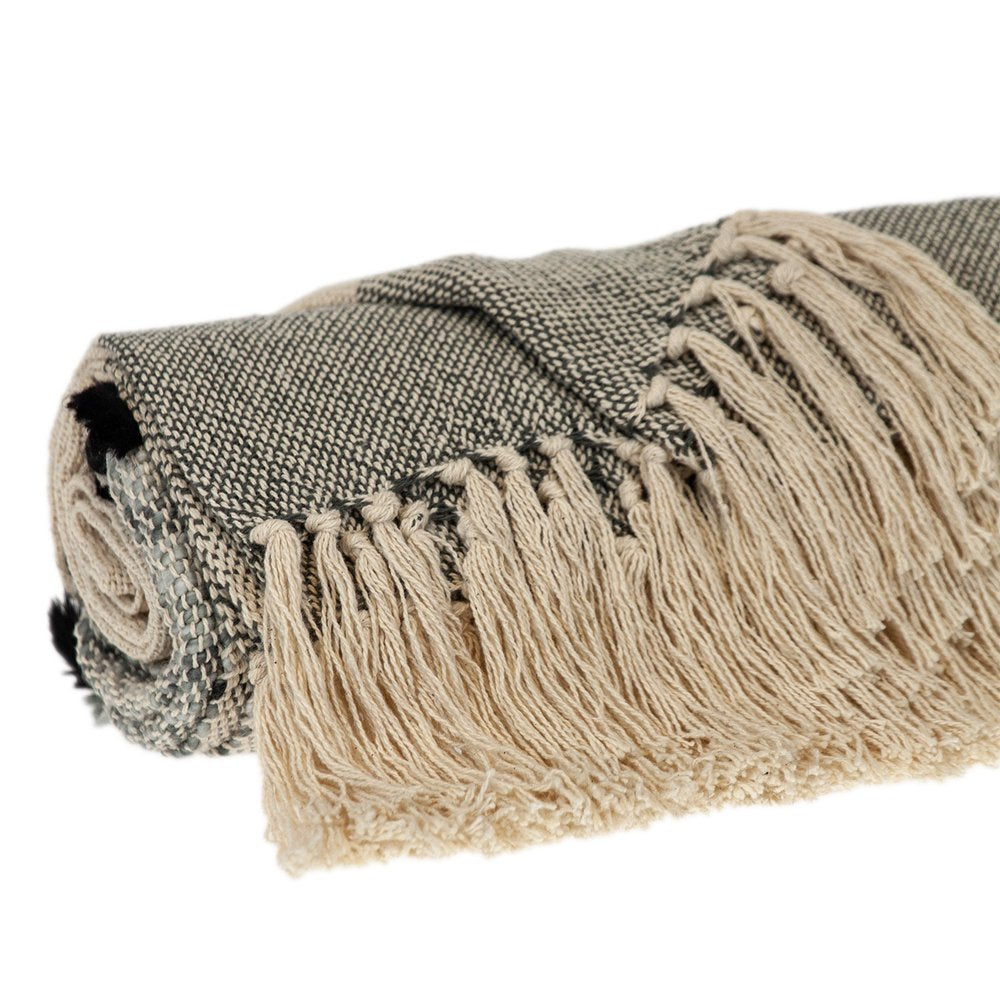 Gray Woven Cotton Abstract Throw Blanket HomeRoots