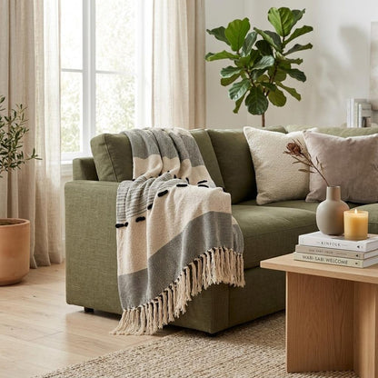 Gray Woven Cotton Abstract Throw Blanket HomeRoots