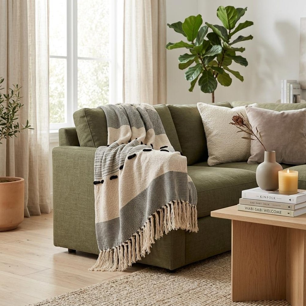 Gray Woven Cotton Abstract Throw Blanket — view 5
