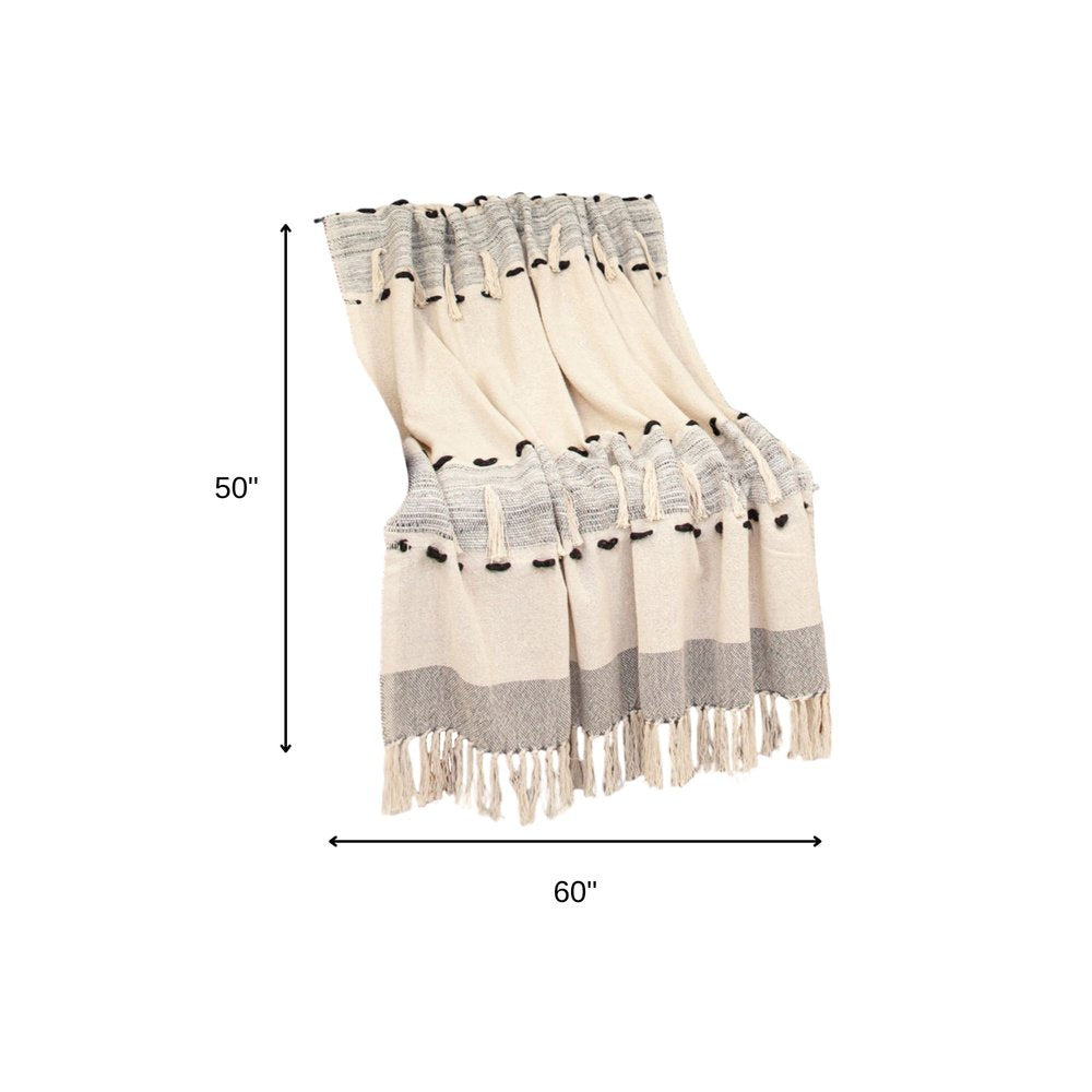 Gray Woven Cotton Abstract Throw Blanket — view 4