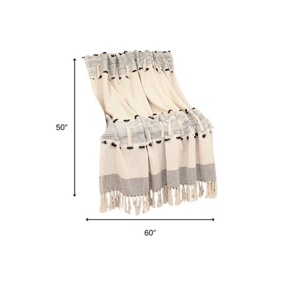 Gray Woven Cotton Abstract Throw Blanket HomeRoots