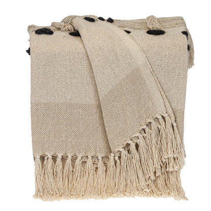 Beige Woven Cotton Abstract Throw Blanket HomeRoots