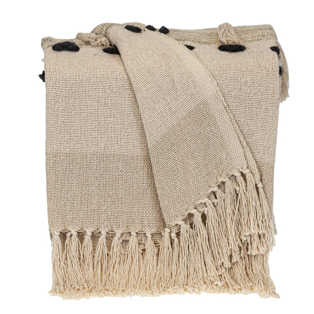 Beige Woven Cotton Abstract Throw Blanket — view 1