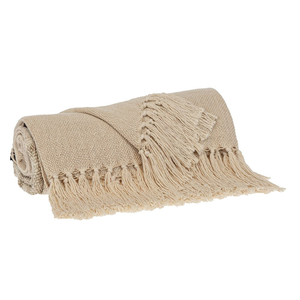 Beige Woven Cotton Abstract Throw Blanket HomeRoots