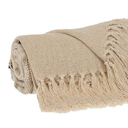 Beige Woven Cotton Abstract Throw Blanket HomeRoots