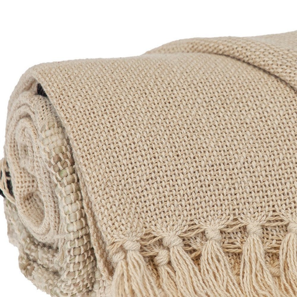 Beige Woven Cotton Abstract Throw Blanket HomeRoots