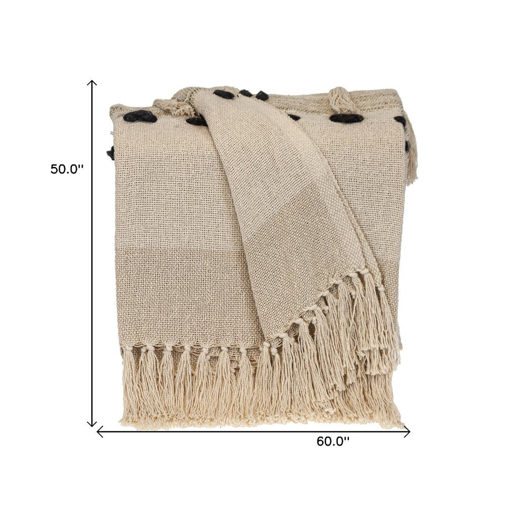 Beige Woven Cotton Abstract Throw Blanket HomeRoots